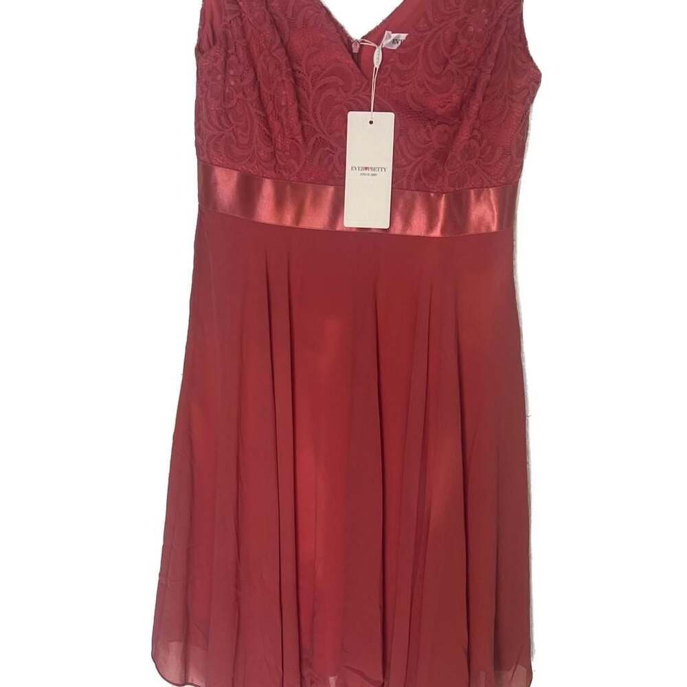 Ever-Pretty V-Neck Sleeveless Lace Bodice Asymmetrical Hem Chiffon Dress